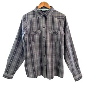 Arc’teryx Plaid Button Up Shirt Women’s XL Long Sleeve Roll Tab Gray Mint NWOT